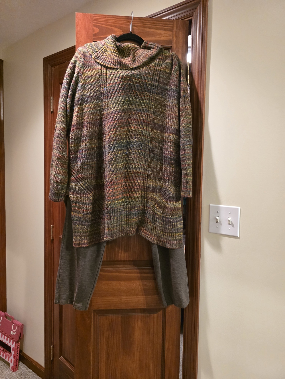 Multicolor Cowl Neck Knit Sweater - Relaxed Cozy Fit & Matching Rayon Nylon PANT